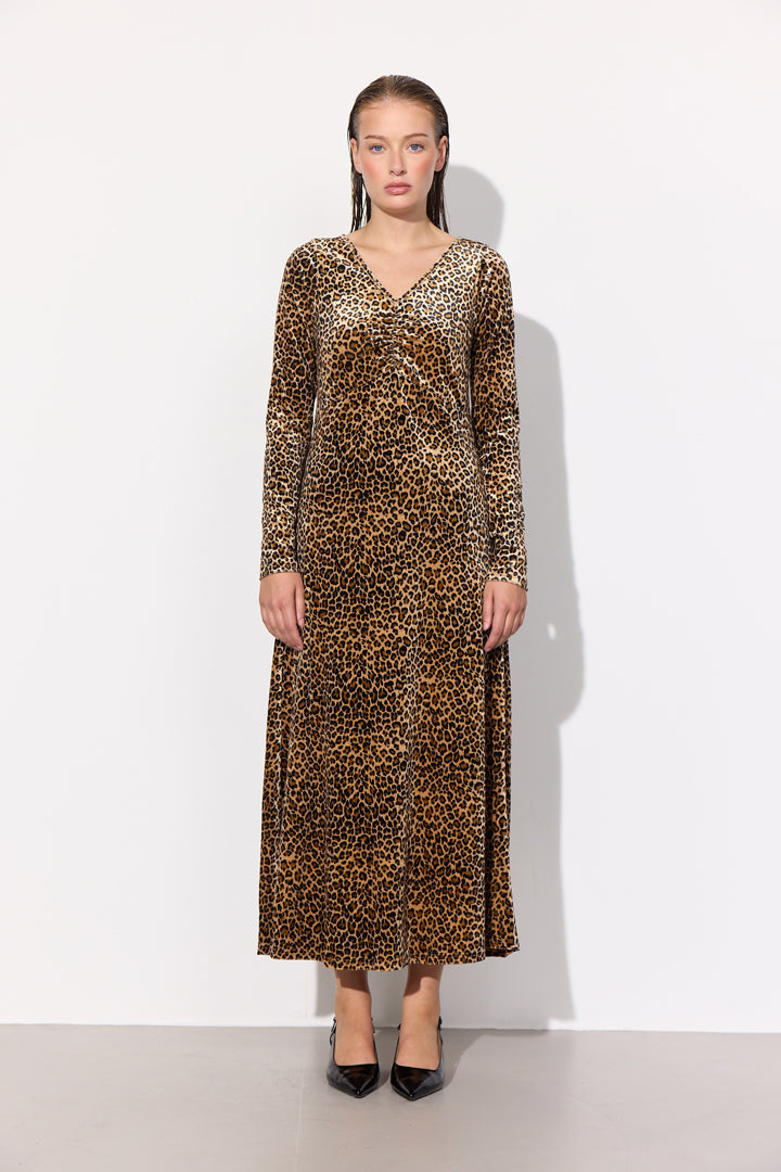 HUNKØN Angela Velour Dress Dresses Leopard