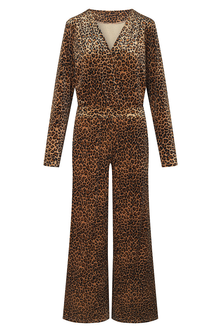 HUNKØN Angela Velour Jumpsuit Jumpsuits Leopard