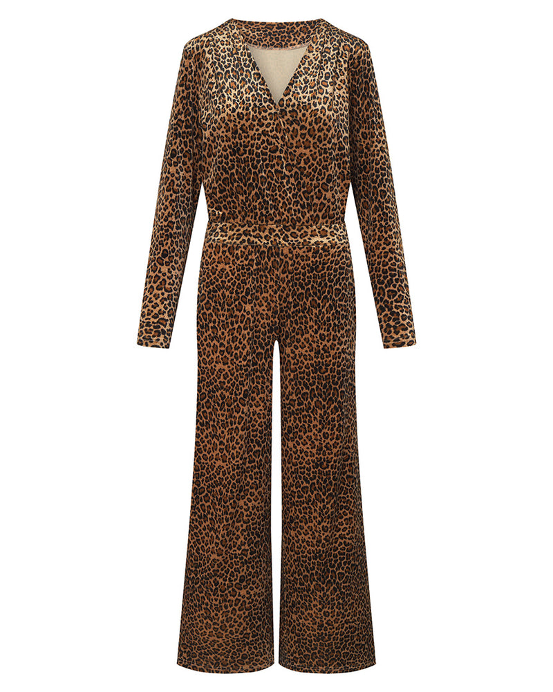 HUNKØN Angela Velour Jumpsuit Jumpsuits Leopard