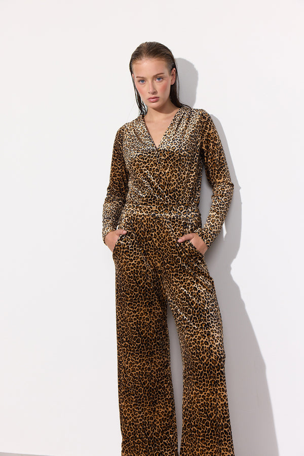 HUNKØN Angela Velour Jumpsuit Jumpsuits Leopard