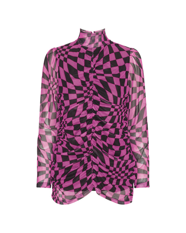 HUNKØN Colette Wrinkle Blouse Blouses Purple Warp speed Art print