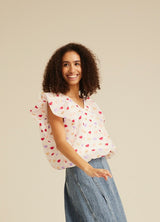 HUNKØN Dahlia Wing Top Tops Pink Hearts