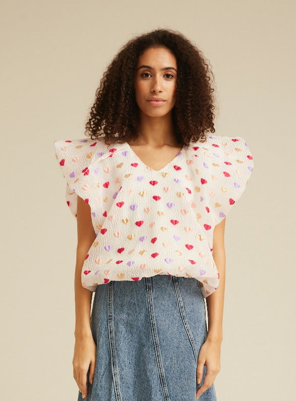 HUNKØN Dahlia Wing Top Tops Pink Hearts