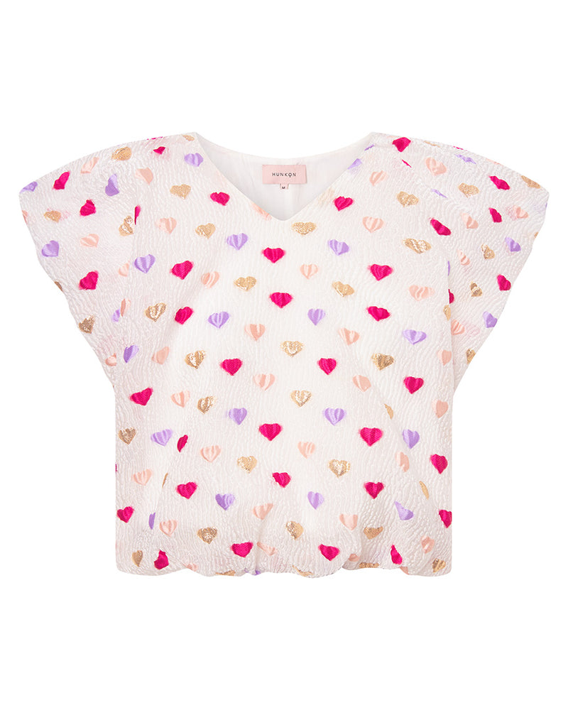 HUNKØN Dahlia Wing Top Tops Pink Hearts