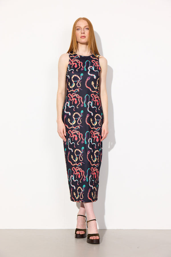 HUNKØN Inga Dress Dresses Black snake Art Print