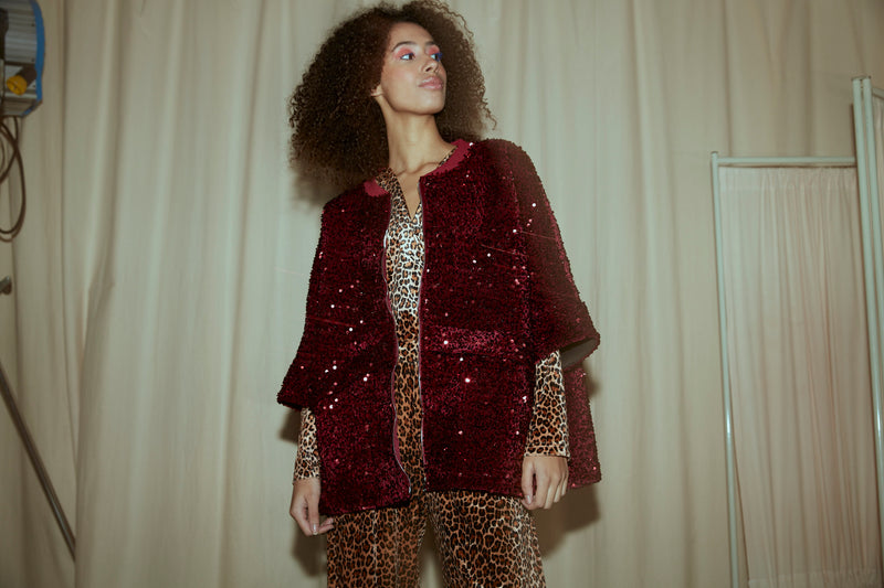 HUNKØN Kaia Sequin Jacket Jackets Deep red