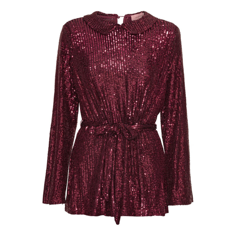 HUNKØN Karin Sequin Blouse Shirts Deep red