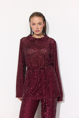 HUNKØN Karin Sequin Blouse Shirts Deep red