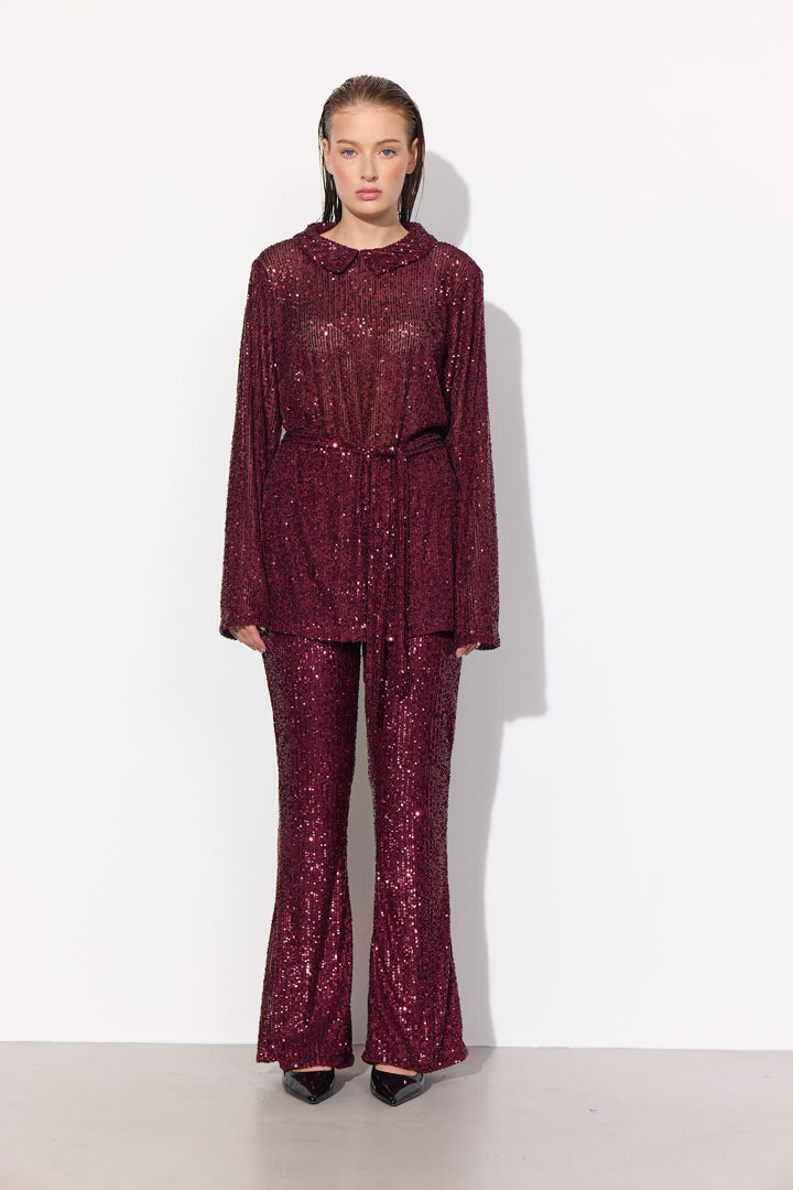 HUNKØN Karin Sequin Trousers Trousers Deep red