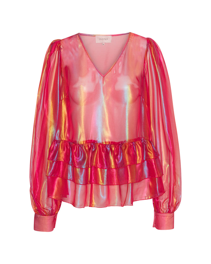 HUNKØN Pearl Sheer Blouse Blouses Red