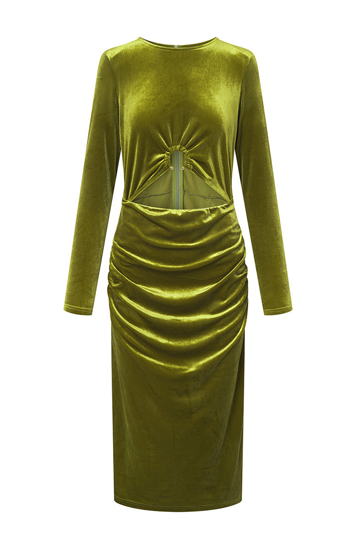 HUNKØN Saga velour dress Dresses Dusty Green