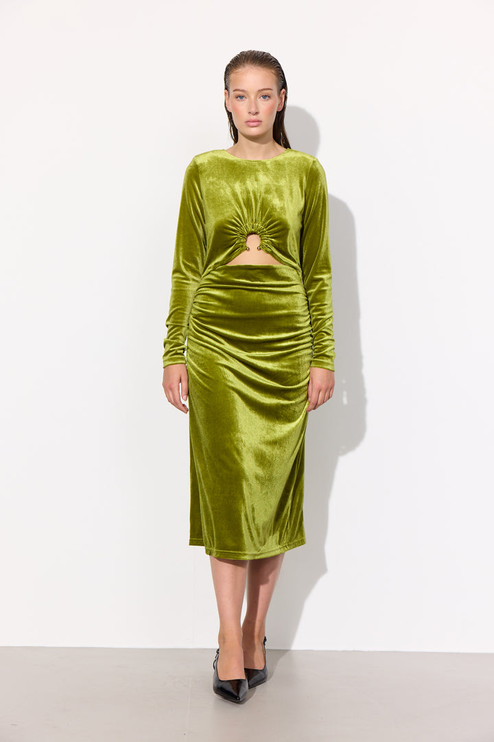 HUNKØN Saga velour dress Dresses Dusty Green