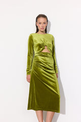 HUNKØN Saga velour dress Dresses Dusty Green