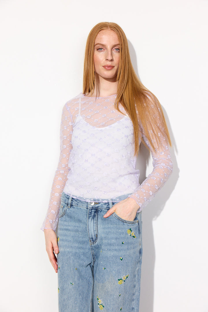 HUNKØN Sammy Mesh Blouse Blouses Lavender