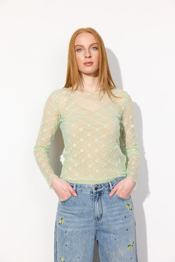 HUNKØN Sammy Mesh Blouse Blouses Mint