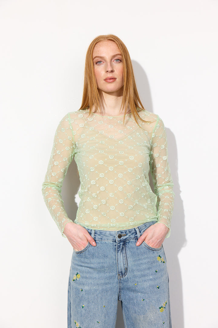 HUNKØN Sammy Mesh Blouse Blouses Mint