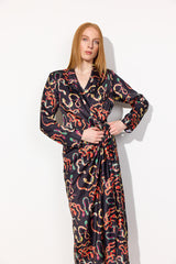 HUNKØN Ursula Wrap Dress Dresses Black snake Art Print